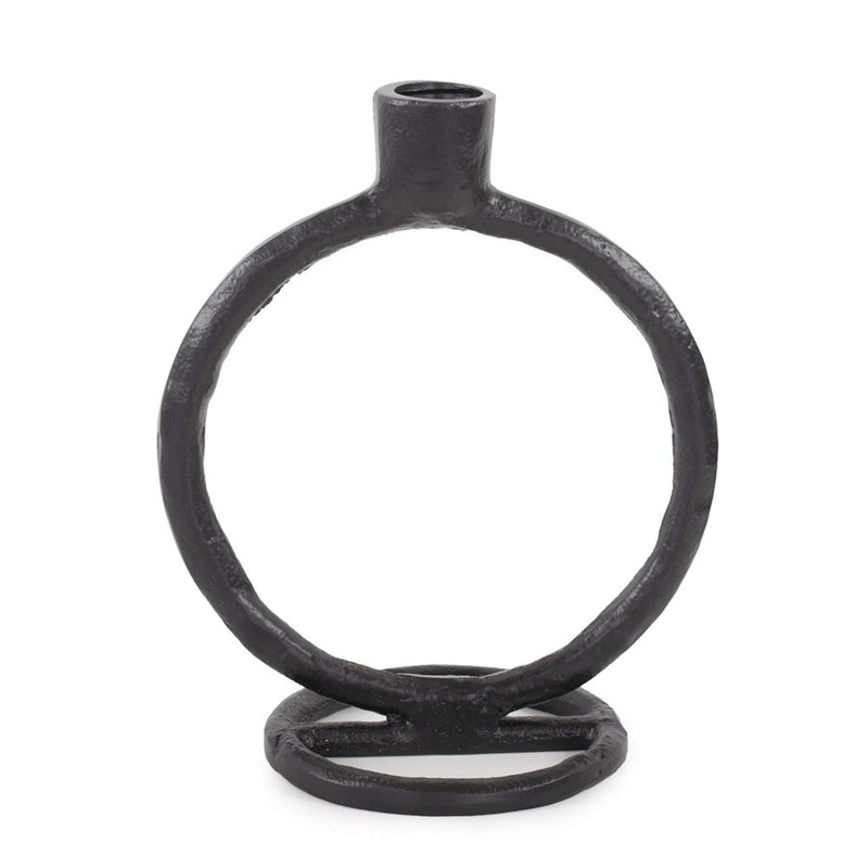 Howard Elliott Single Circle Arman Aluminum Candlestick, Black