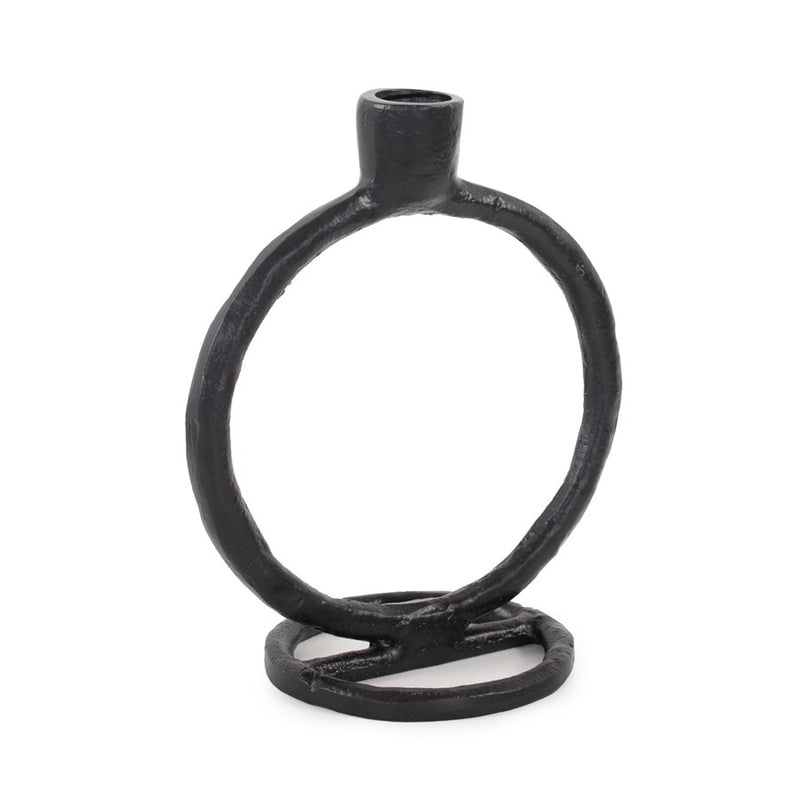 Howard Elliott Single Circle Arman Aluminum Candlestick, Black