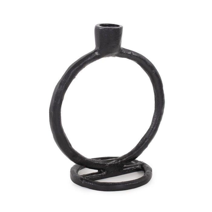 Howard Elliott Single Circle Arman Aluminum Candlestick, Black