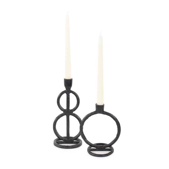 Howard Elliott Single Circle Arman Aluminum Candlestick, Black