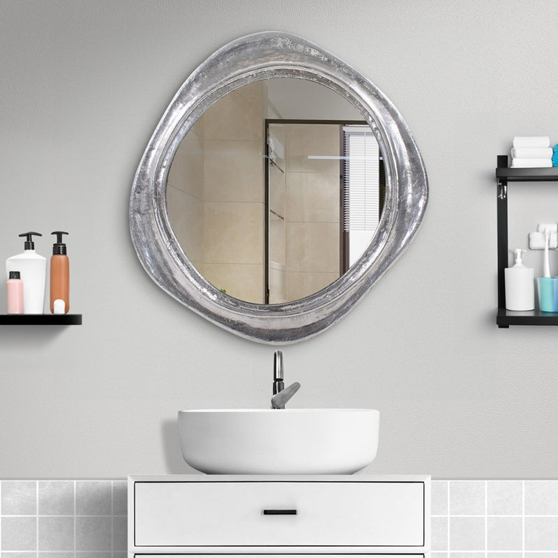 Howard Elliott Martine Abstract Cast Iron Mirror, Silver
