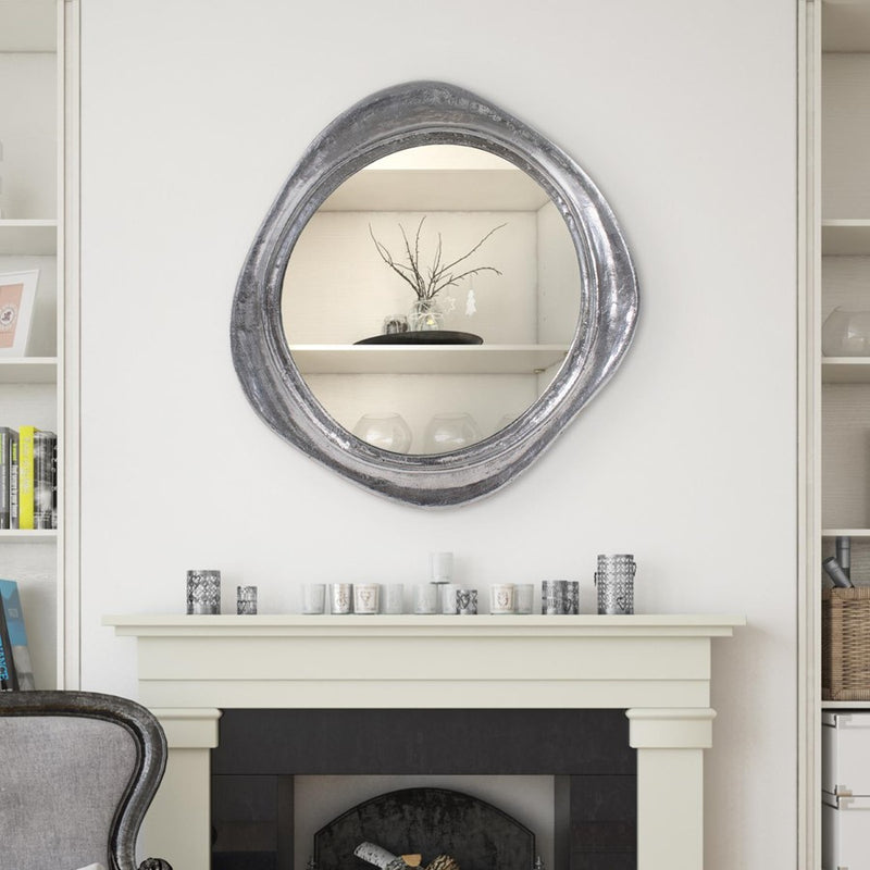 Howard Elliott Martine Abstract Cast Iron Mirror, Silver