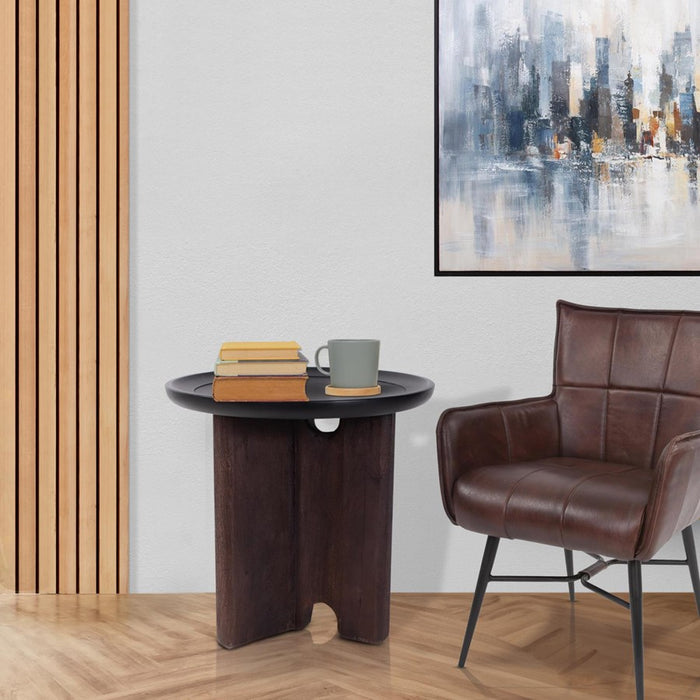 Howard Elliott Rounded Bollack Tray Side Table, Brown/Black