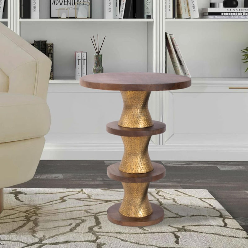 Howard Elliott Robin Baron Mattia Round Drink Table, Natural/Gold