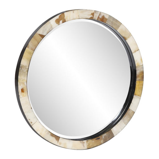 Howard Elliott Godfrey Round White Tiled Horn Mirror, Natural