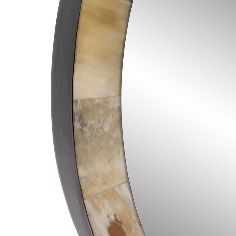 Howard Elliott Godfrey Round White Tiled Horn Mirror, Natural