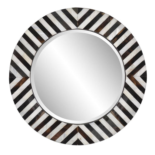 Howard Elliott Julianna Round Horn and Shell Tiled Mirror, Black/Pearl - 25176