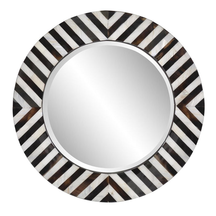 Howard Elliott Julianna Round Horn and Shell Tiled Mirror, Black/Pearl - 25176