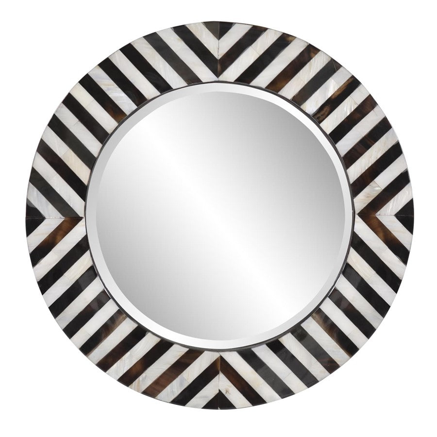 Howard Elliott Julianna Round Horn and Shell Tiled Mirror, Black/Pearl - 25176