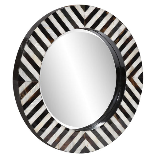 Howard Elliott Julianna Round Horn and Shell Tiled Mirror, Black/Pearl