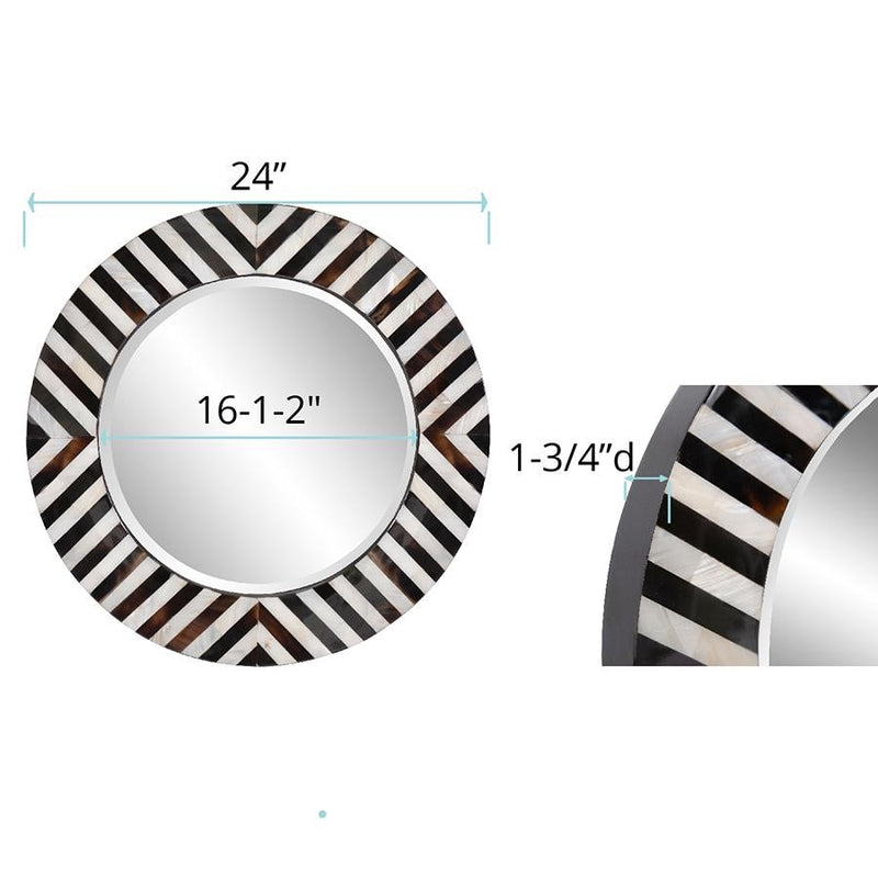 Howard Elliott Julianna Round Horn and Shell Tiled Mirror, Black/Pearl