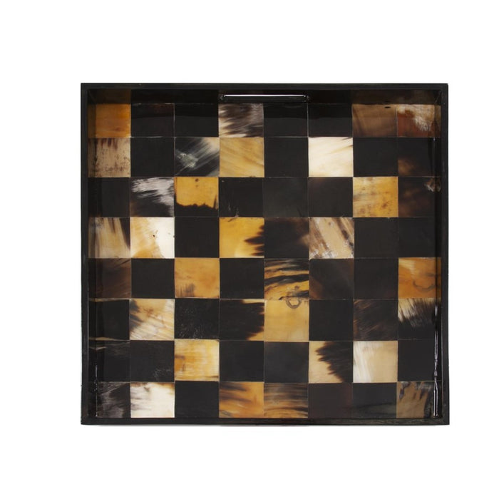 Howard Elliott Elias Horn Tiled Tray, Brown/Black/White