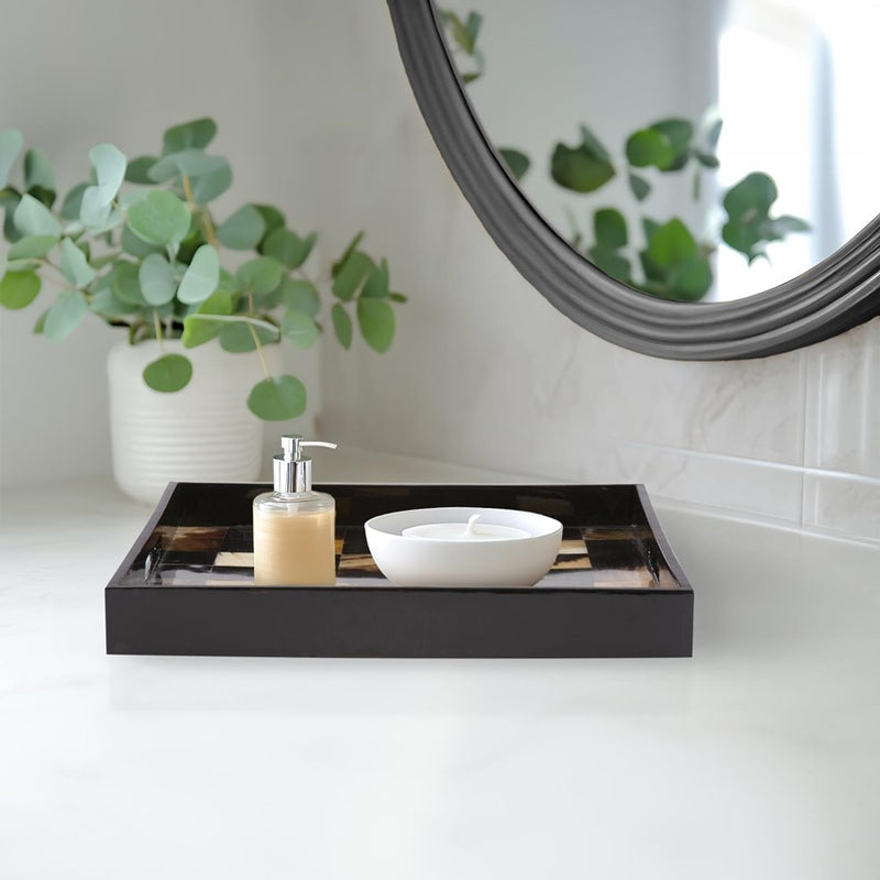 Howard Elliott Elias Horn Tiled Tray, Brown/Black/White