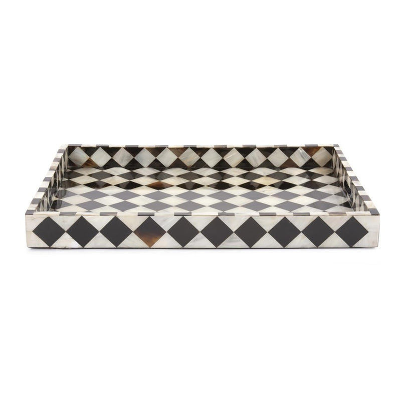 Howard Elliott Julianna Rectangular Horn/Shell Tiled Tray, Black/Pearl - 25179