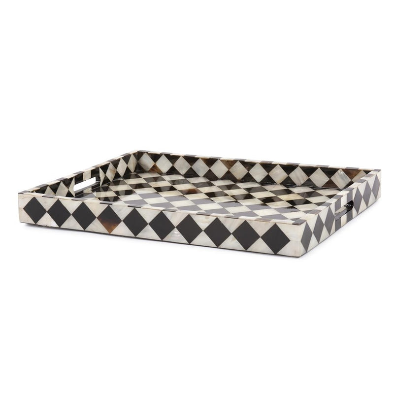 Howard Elliott Julianna Rectangular Horn/Shell Tiled Tray, Black/Pearl