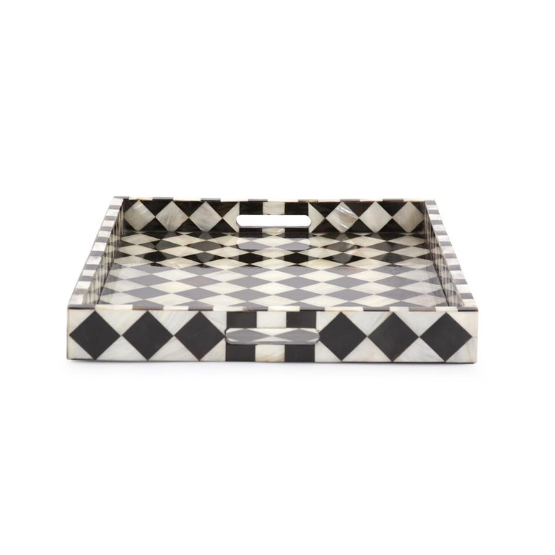 Howard Elliott Julianna Rectangular Horn/Shell Tiled Tray, Black/Pearl
