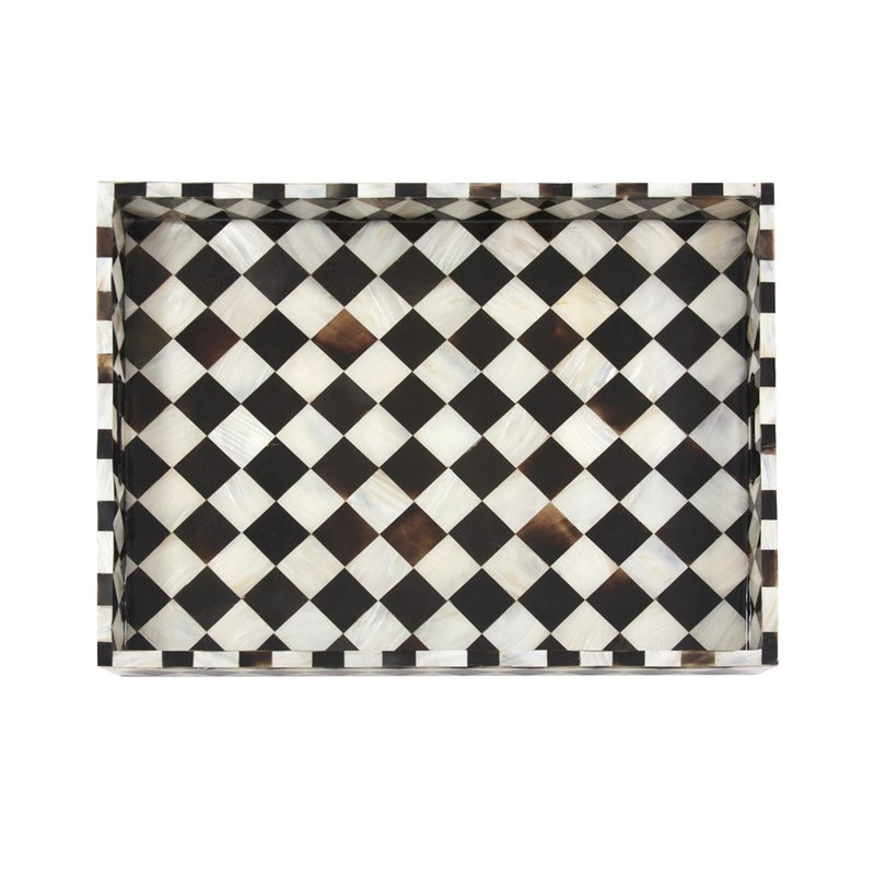 Howard Elliott Julianna Rectangular Horn/Shell Tiled Tray, Black/Pearl