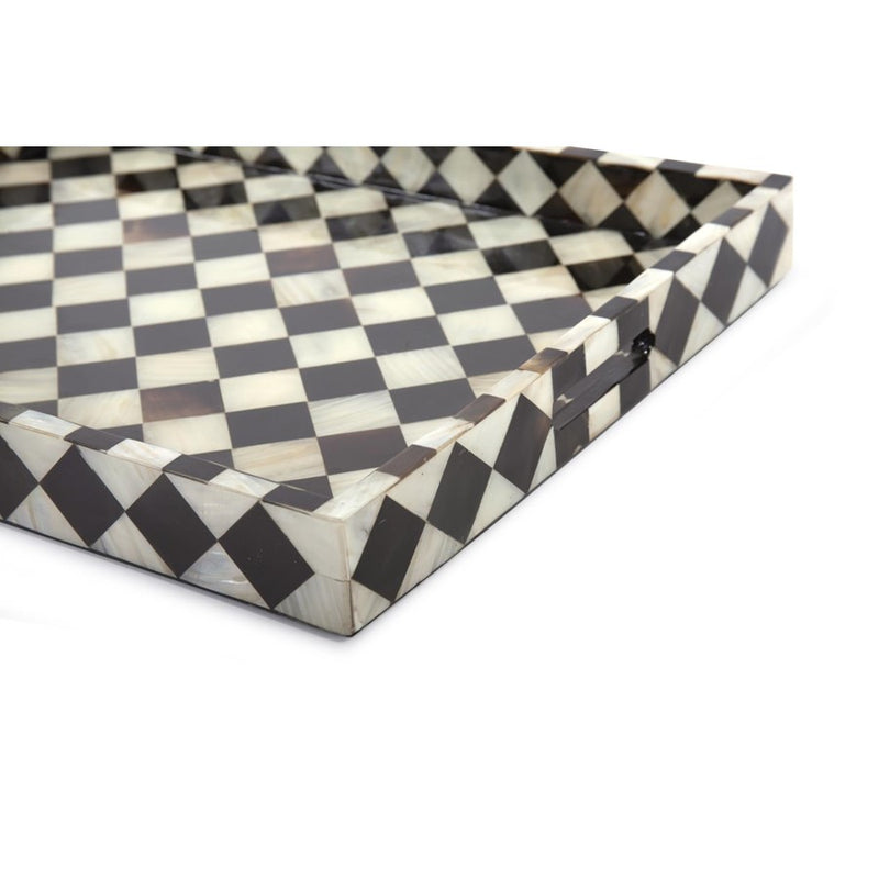 Howard Elliott Julianna Rectangular Horn/Shell Tiled Tray, Black/Pearl