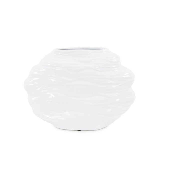 Howard Elliott Ebb Vase, Glossy White- Short, Glossy White - 34983
