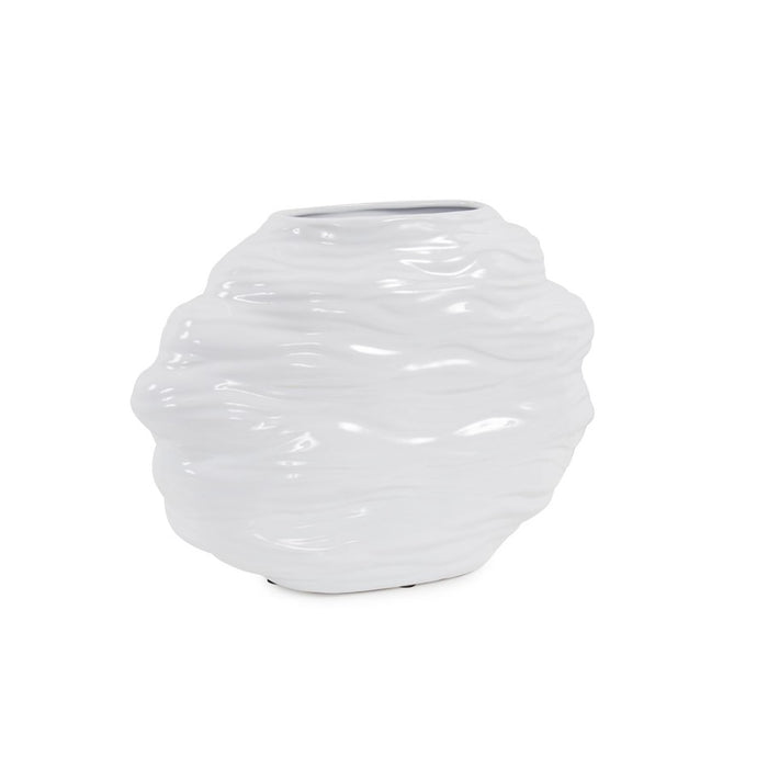 Howard Elliott Ebb Vase, Glossy White- Short, Glossy White