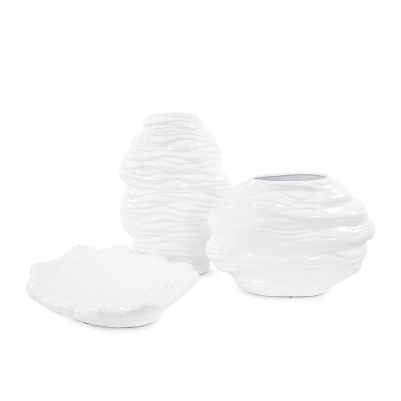 Howard Elliott Ebb Vase, Glossy White- Short, Glossy White