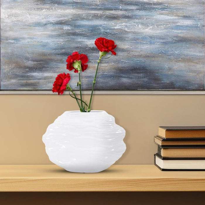 Howard Elliott Ebb Vase, Glossy White- Short, Glossy White