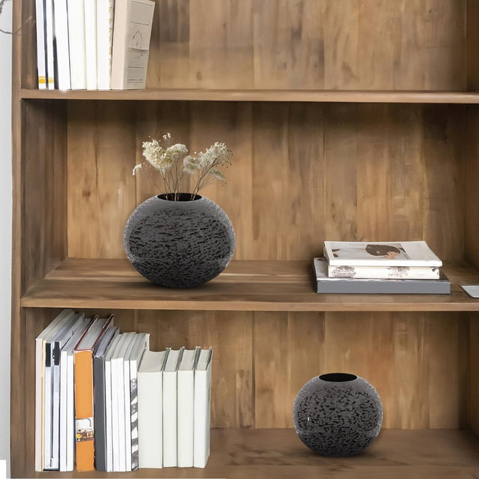 Howard Elliott Chiseled Texture Black Iron Globe Vase/Small, Black