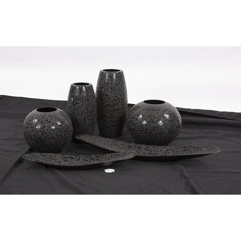 Howard Elliott Chiseled Texture Black Iron Globe Vase/Small, Black