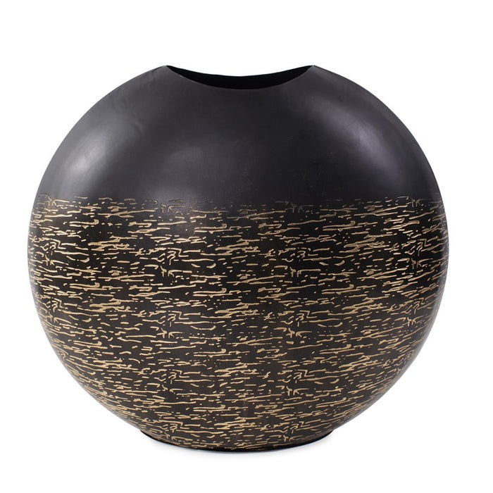 Howard Elliott Golden Thread Large Disc Vase, Black/Gold - 35342