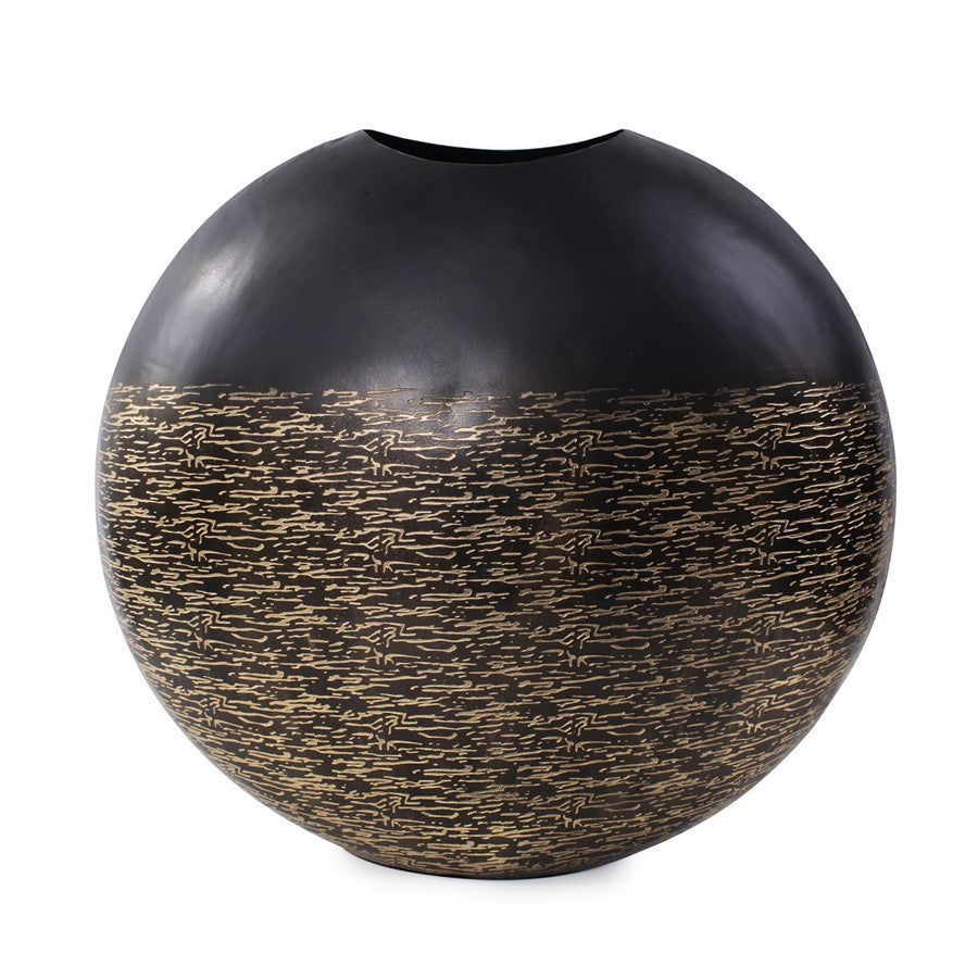 Howard Elliott Golden Thread Medium Disc Vase, Black/Gold - 35343