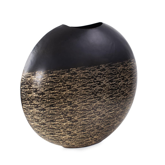 Howard Elliott Golden Thread Medium Disc Vase, Black/Gold