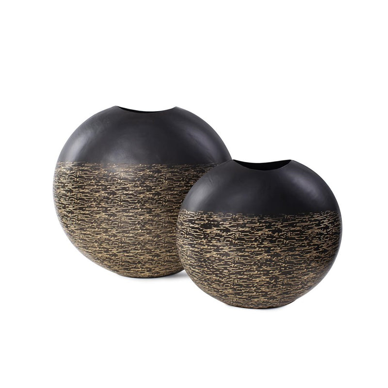Howard Elliott Golden Thread Medium Disc Vase, Black/Gold