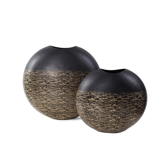 Howard Elliott Golden Thread Medium Disc Vase, Black/Gold