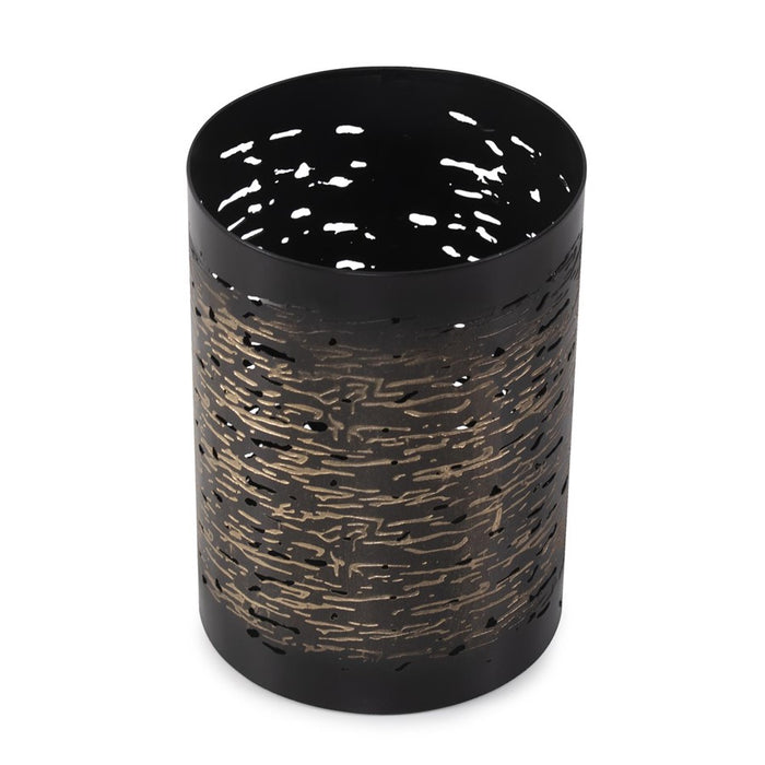 Howard Elliott Golden Thread 4" Cylindrical Candle Holder, Black/Gold
