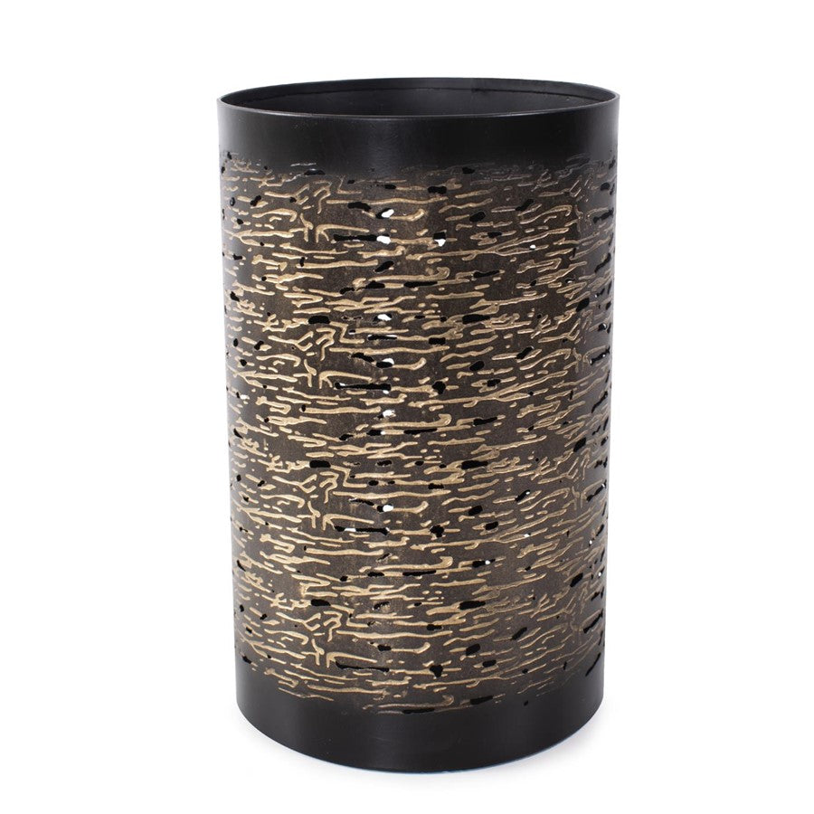 Howard Elliott Golden Thread Cylindrical Large Candle Holder, Black/Gold - 35346