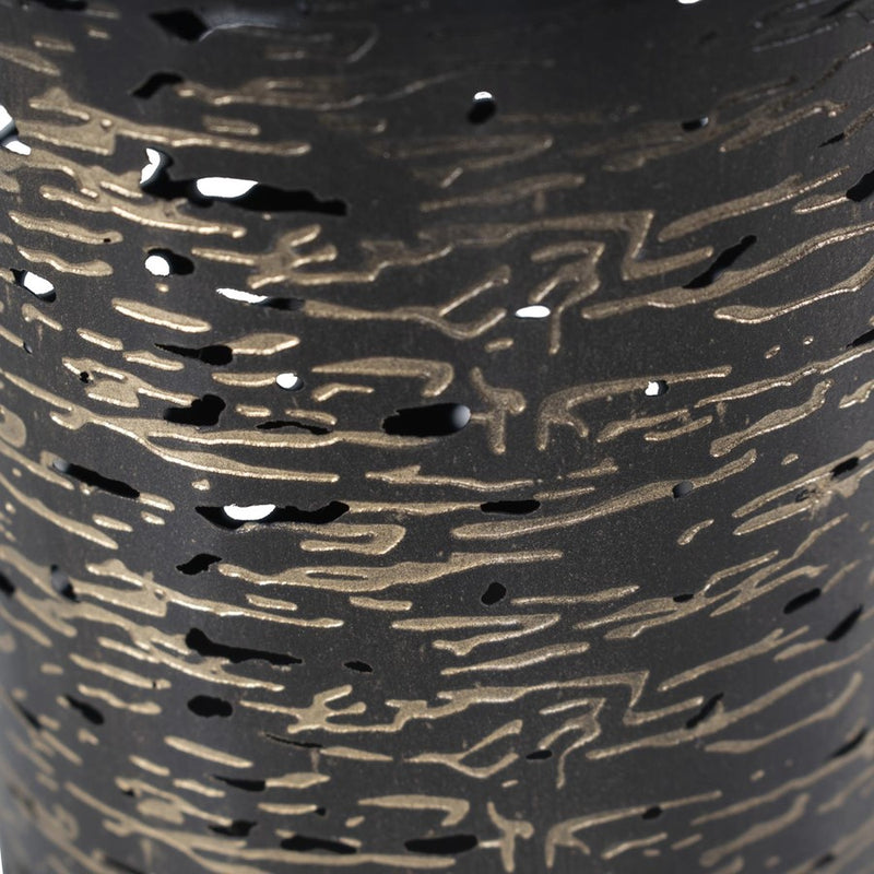 Howard Elliott Golden Thread Cylindrical Large Candle Holder, Black/Gold