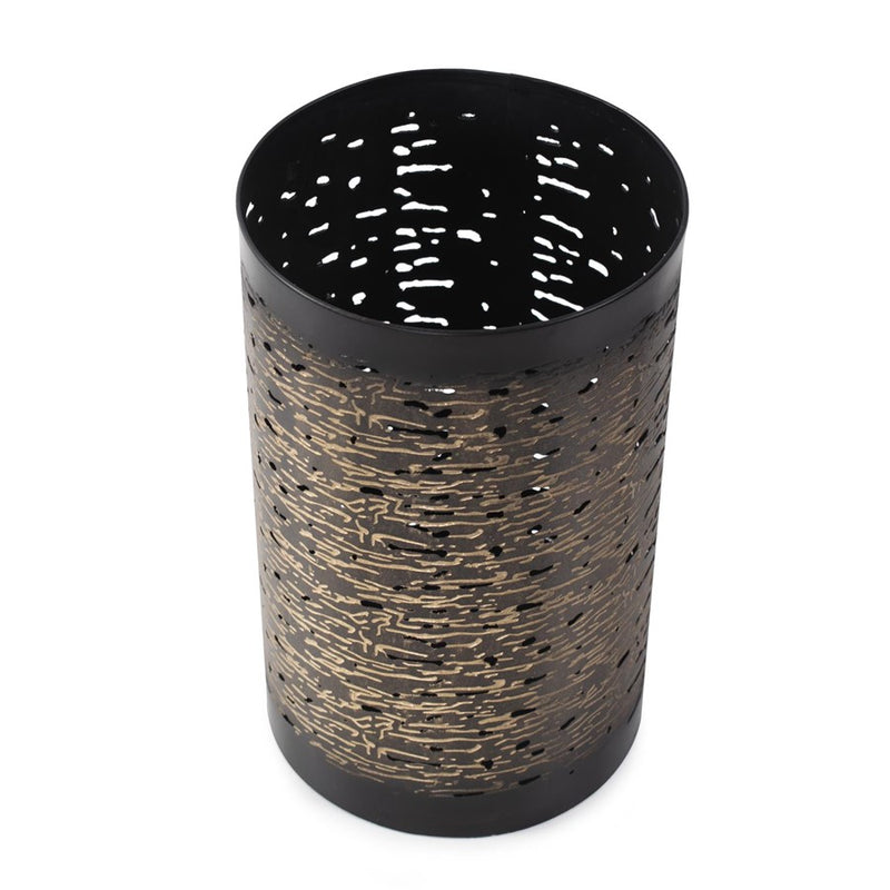 Howard Elliott Golden Thread Cylindrical Large Candle Holder, Black/Gold