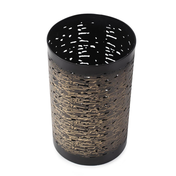 Howard Elliott Golden Thread Cylindrical Large Candle Holder, Black/Gold