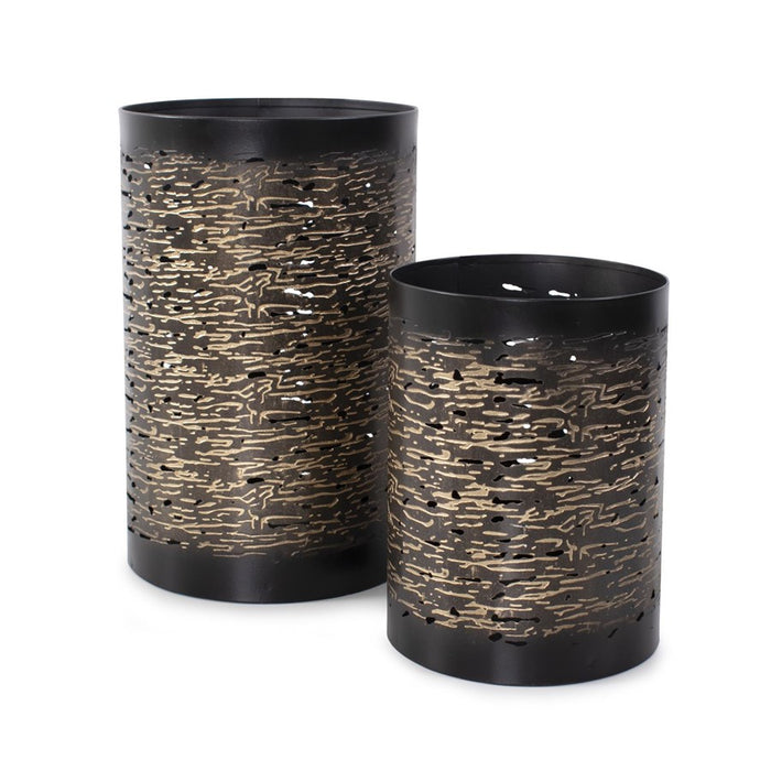 Howard Elliott Golden Thread Cylindrical Large Candle Holder, Black/Gold