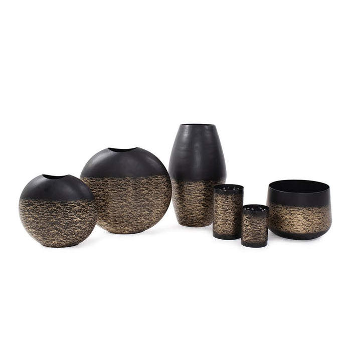 Howard Elliott Golden Thread Cylindrical Large Candle Holder, Black/Gold