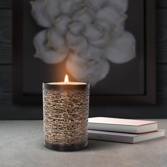 Howard Elliott Golden Thread Cylindrical Large Candle Holder, Black/Gold