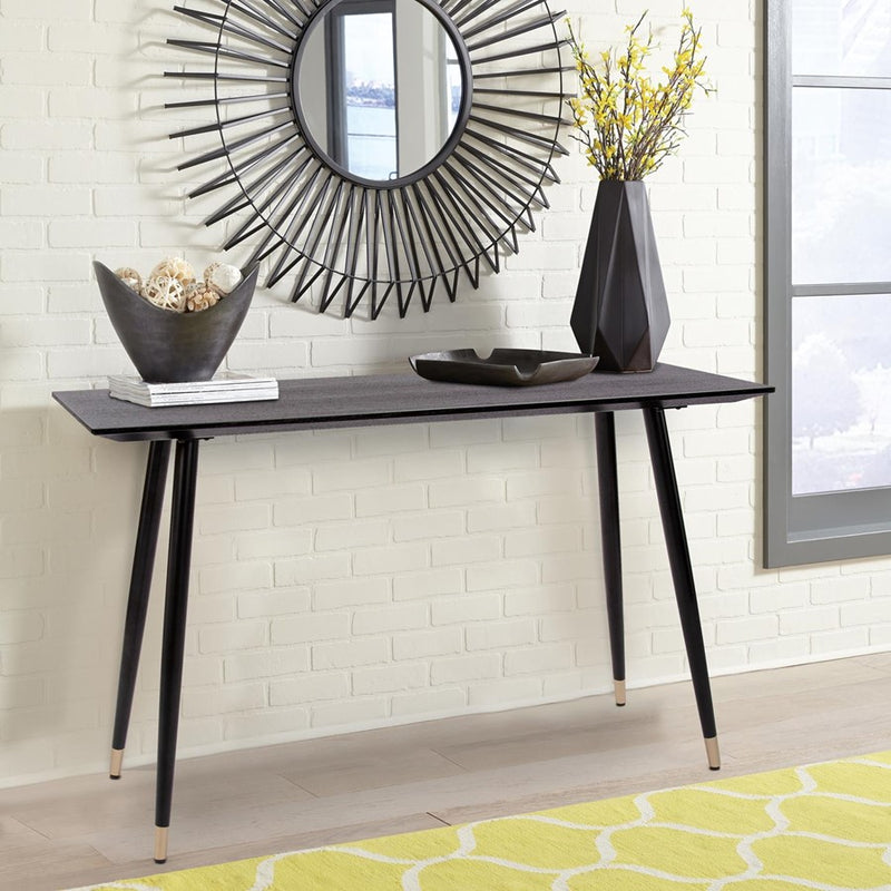 Howard Elliott Soho Wood Console Table, Dark Ash/Brass