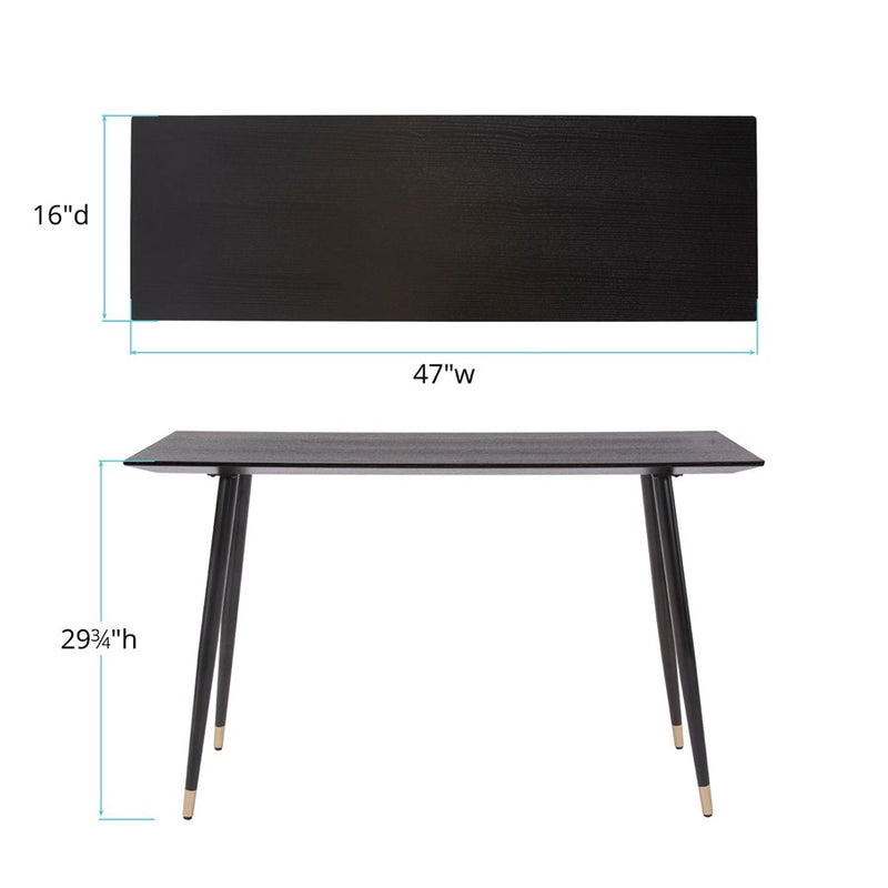 Howard Elliott Soho Wood Console Table, Dark Ash/Brass