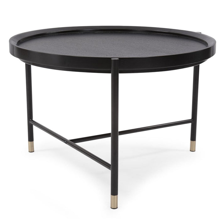 Howard Elliott Soho Round Coffee Table, Dark Ash/Brass