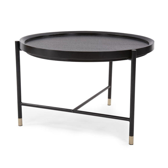 Howard Elliott Soho Round Coffee Table, Dark Ash/Brass