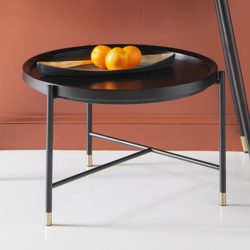 Howard Elliott Soho Round Coffee Table, Dark Ash/Brass