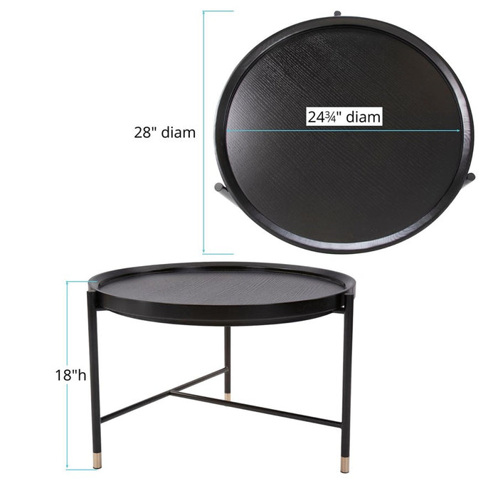 Howard Elliott Soho Round Coffee Table, Dark Ash/Brass