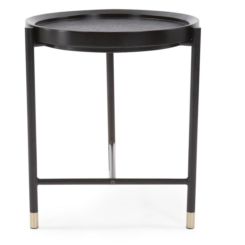 Howard Elliott Soho Round Side Table, Dark Ash/Brass - 36064
