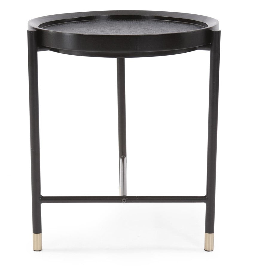 Howard Elliott Soho Round Side Table, Dark Ash/Brass - 36064