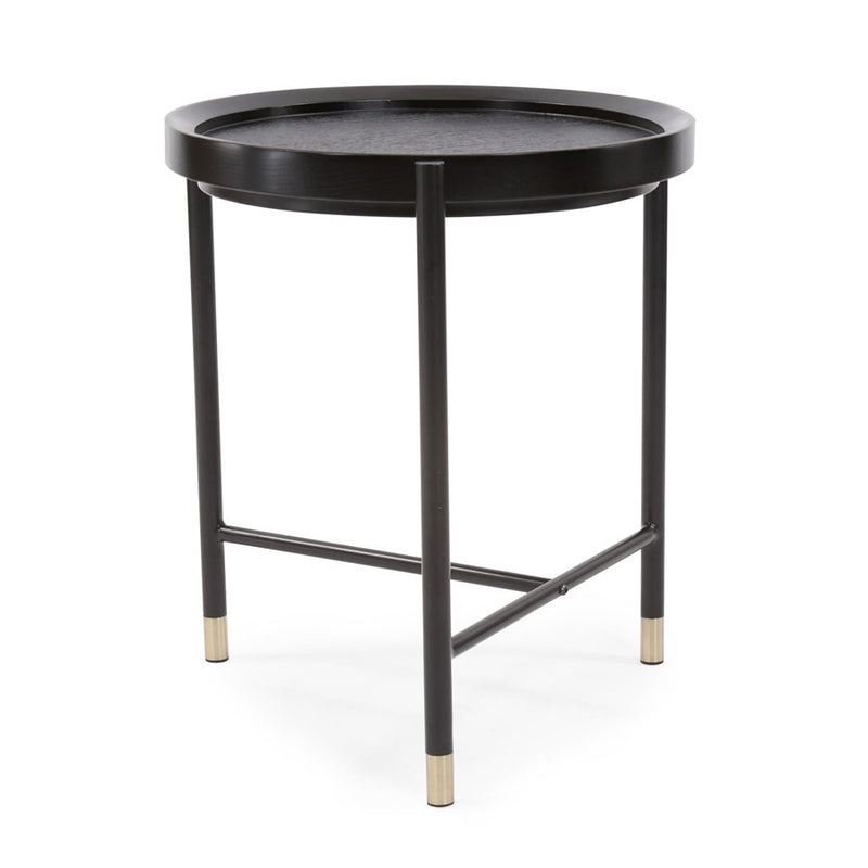 Howard Elliott Soho Round Side Table, Dark Ash/Brass